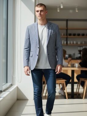 ASOS Men’s Blazer 42R Navy Houndstooth Slim Fit Suit Jacket NWT